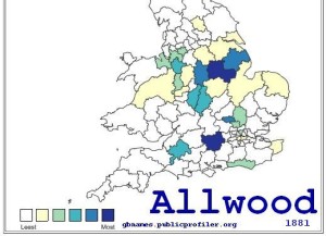 Allwood surname distribution 1881