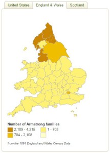 Armstrong 1891 surname distribution