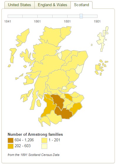 Armstrong surname 1891 distribution