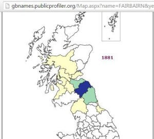 Fairbairn surname distribution 1881