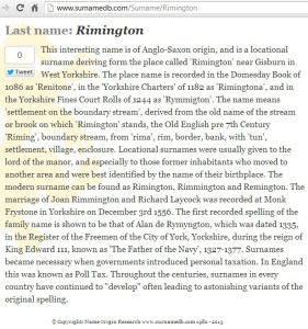 Rimington surname
