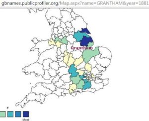 Grantham location and surname distribution