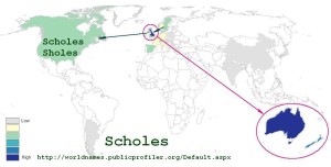 Scholes Sholes world surname distribution