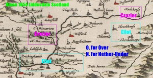 Crozier_and_Elliot_in_Upper_Liddesdale_Blaeu_1654_map