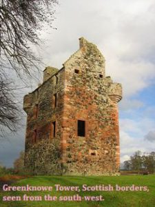 Greenknowe Tower, Scottish borders, seen from the south-west.